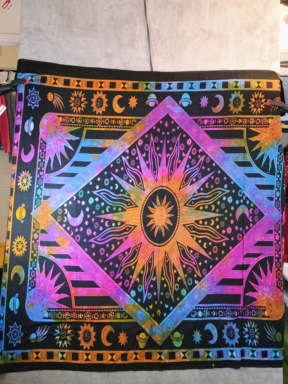 Bohemian Rainbow Sun & Moon Tapestry - Multicolor 58x53